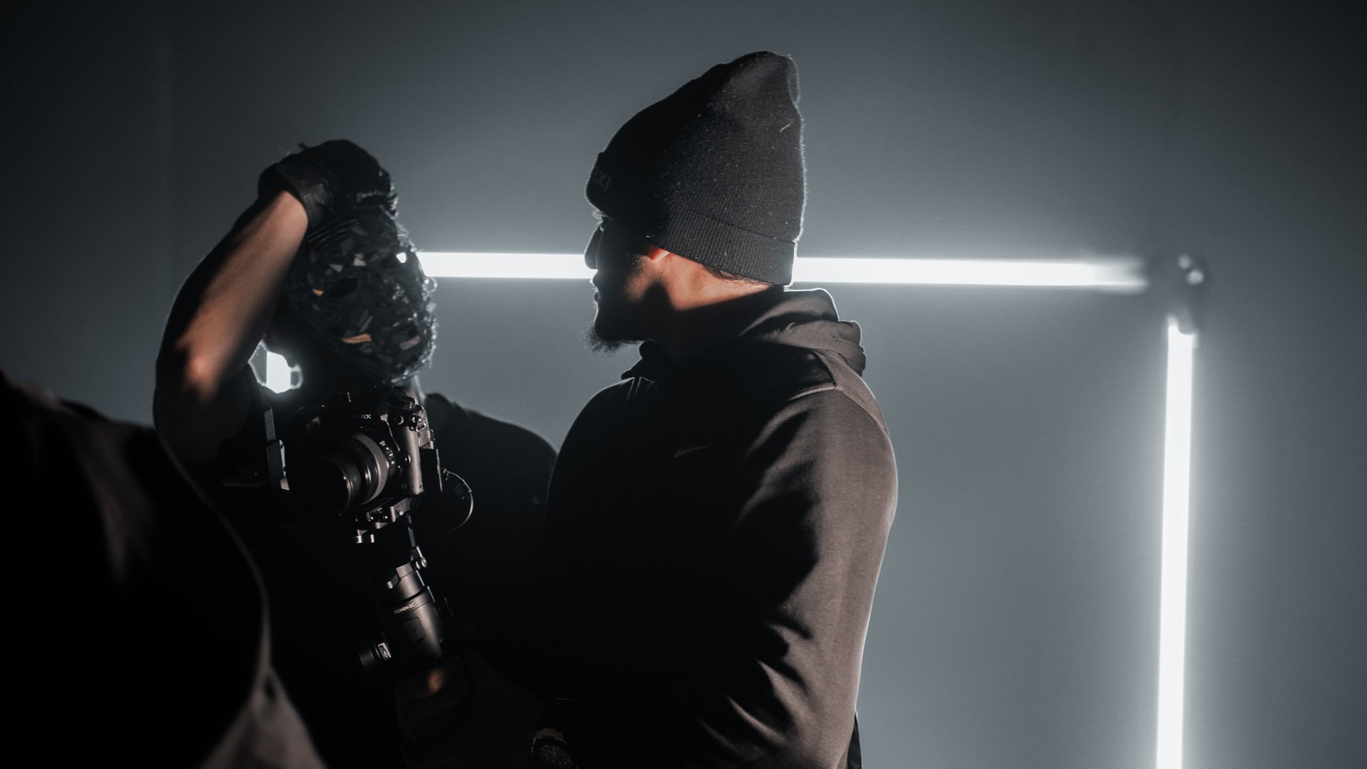 Wolf on set, camera in hand
